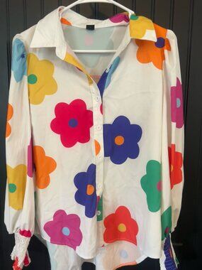 Retro Colorful Floral Button-down Blouse